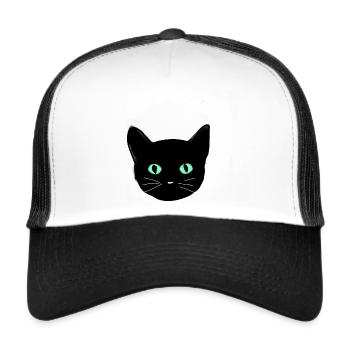 Cat, black, illustration, green eyes - Trucker Cap - white/black - Front