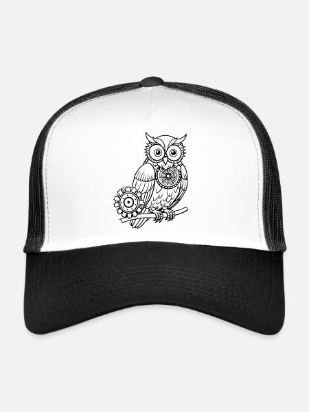 Hibou mécanique - Casquette trucker  - blanc/noir - Devant