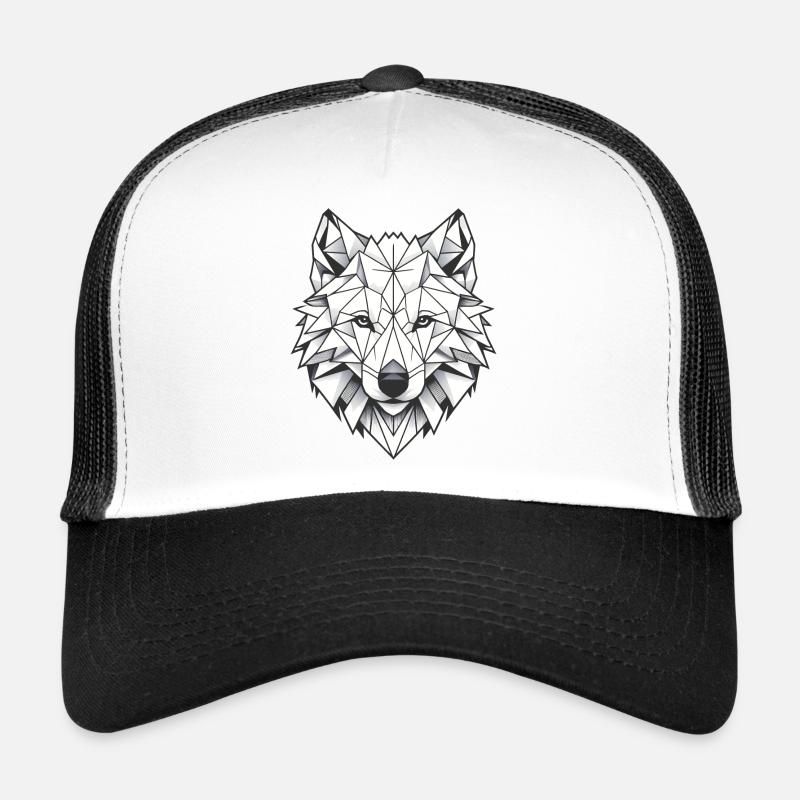 Geometric White Wolf Head - Polygons Motif Trucker Cap