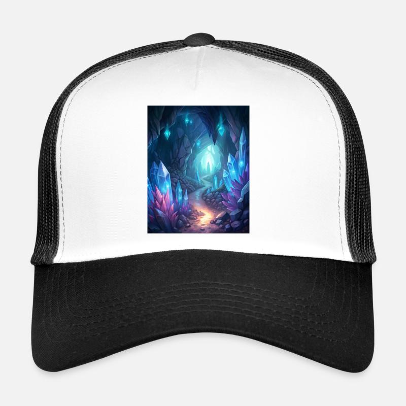 a cave filled with glowing crystals - Trucker Cap - white/black