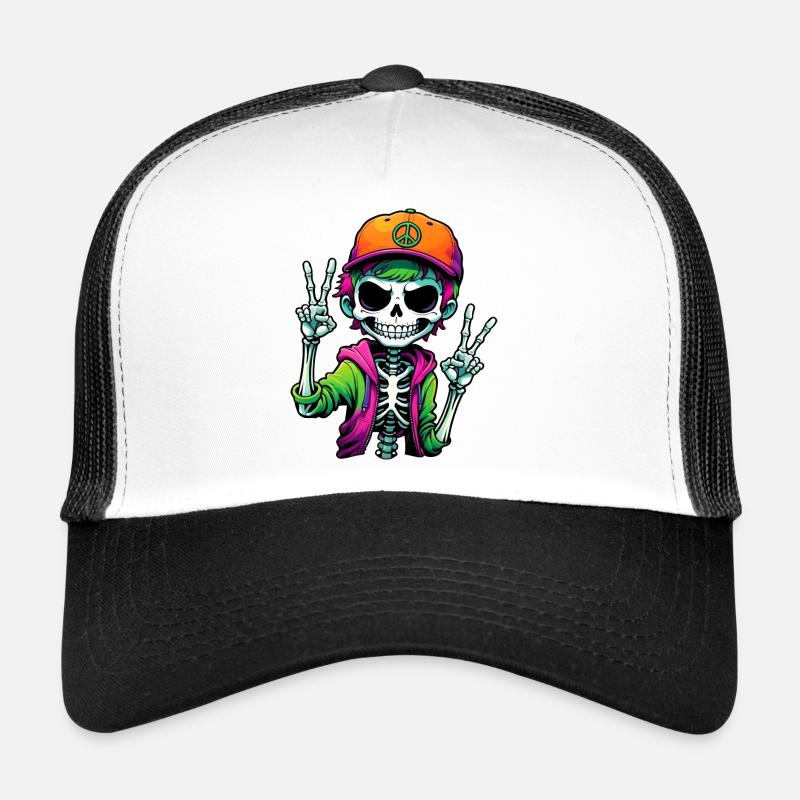Cute Cartoon Skeleton Boy - Trucker Cap - white/black