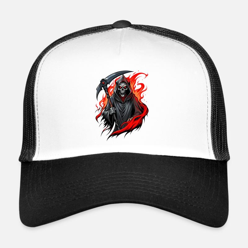 Grim Reaper in Flames - Dark and Fiery Design Trucker Cap