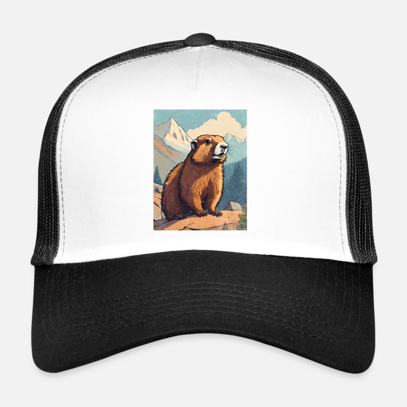 Murmeltier in den Bergen - Trucker Cap - Weiß/Schwarz
