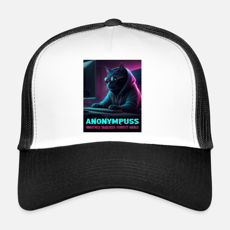 Anonympuss Cat Hacker Funny Image Cat Meme Trucker Cap