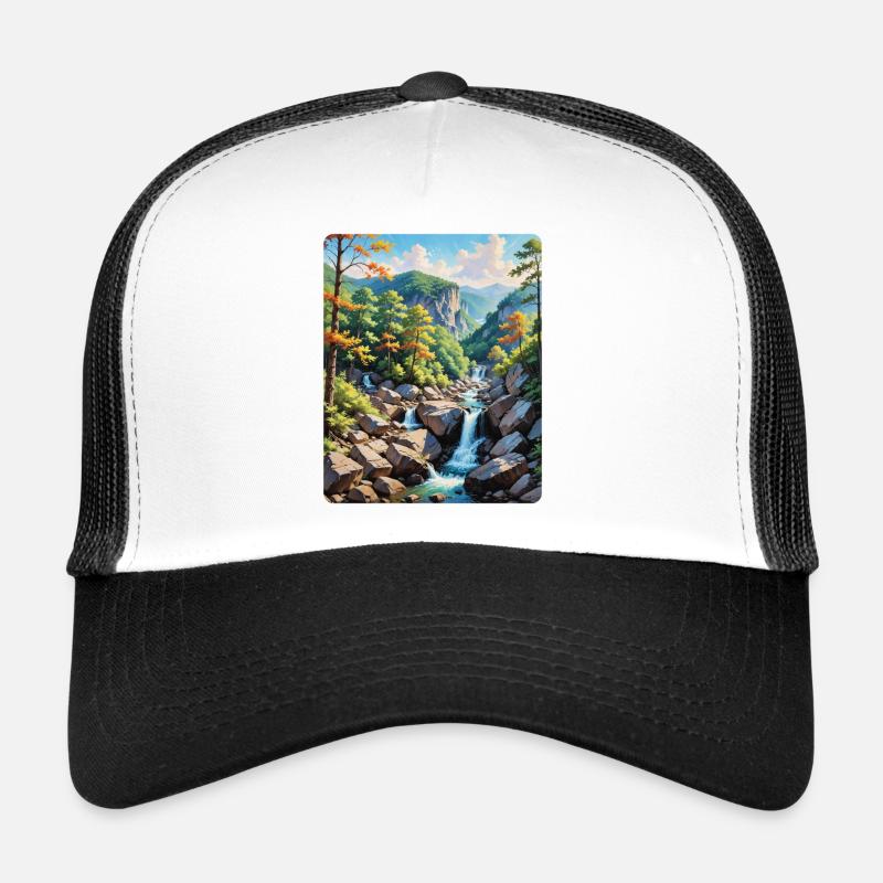 Serene Mountain Waterfall Landscape Trucker Cap