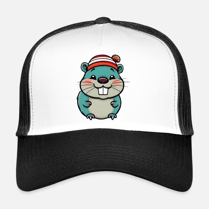 Mignon castor de dessin animé en bonnet rayé Casquette trucker 