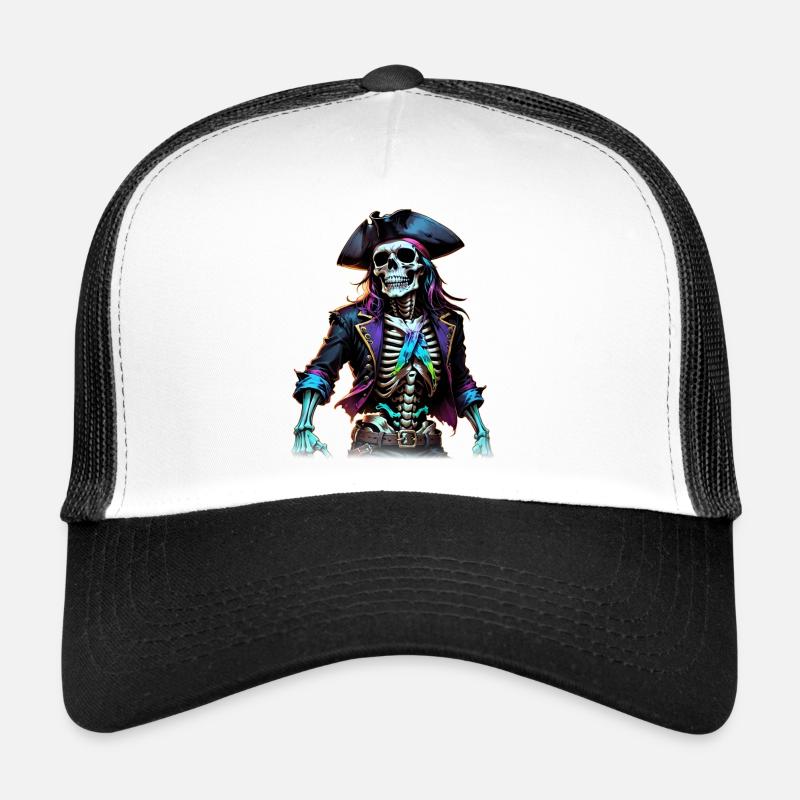 Piratenskelett Illustration - Trucker Cap - Weiß/Schwarz