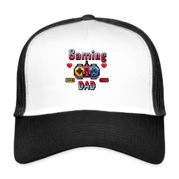 Gaming dad retro pixelart - Trucker Cap - Weiß/Schwarz - Vorne