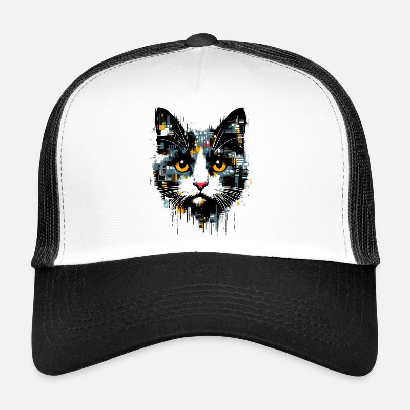 Katze - Trucker Cap - Weiß/Schwarz