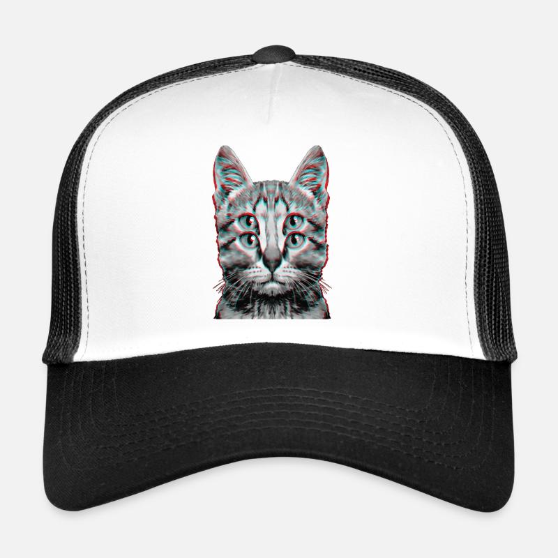 Glitch Seltsame Katze Kätzchen Optische Täuschung - Trucker Cap - Weiß/Schwarz