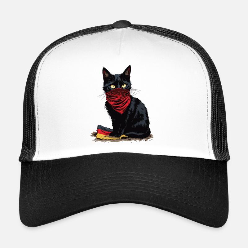 Black Cat Antifa - Schwarze Katze - Trucker Cap - Weiß/Schwarz