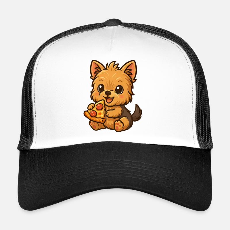 Süßer Yorkshire Terrier Pizza Cartoon - Trucker Cap - Weiß/Schwarz
