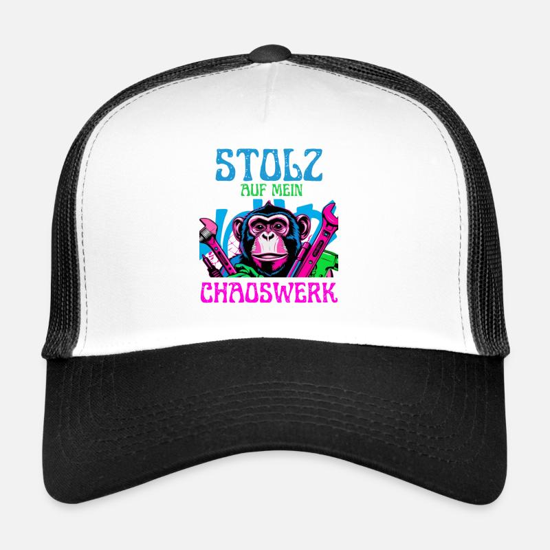 Fière de mon chaos – DIY Monkey - Casquette trucker  - blanc/noir