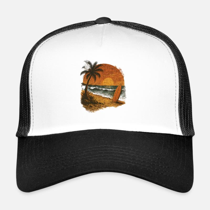 Palmier plage planche de surf Casquette trucker 