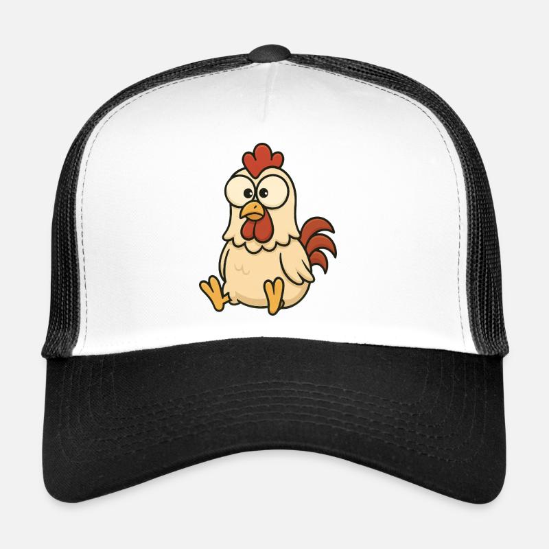 Mignon dessin animé de poulet confus avec des yeux écarquillés Casquette trucker 