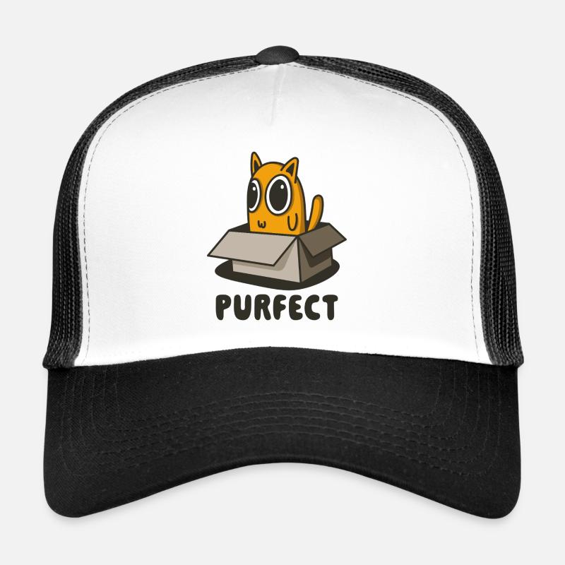 Purrfect Orange Cat in Box - Cute Kitten Design - Trucker Cap - white/black