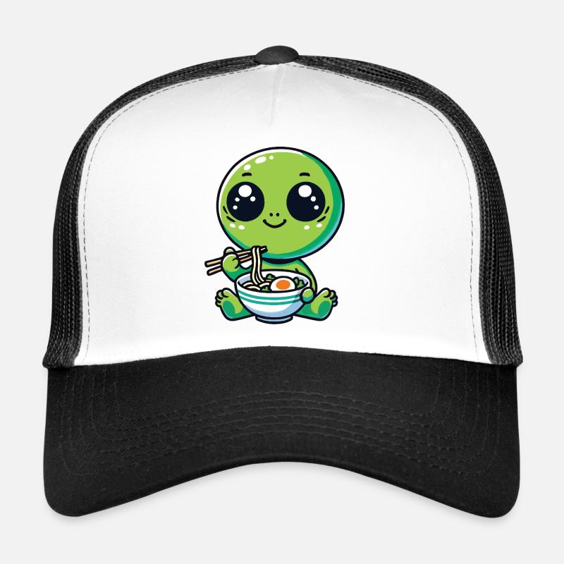 Alien mit Nudeln Ramen kawaii Alien - Trucker Cap - Weiß/Schwarz