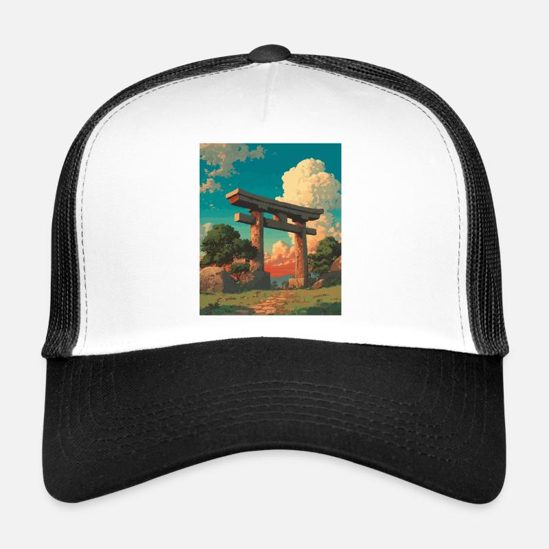 Sunset Behind Traditional Torii Gate Trucker Cap