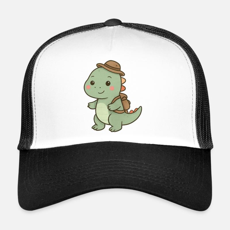 Kuscheliger Dino mit Abenteuerhut - Trucker Cap - Weiß/Schwarz
