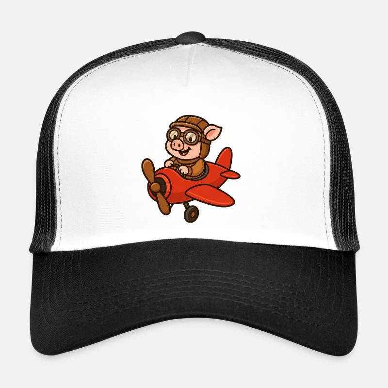 Expressive pig pilot in retro style - Trucker Cap - white/black
