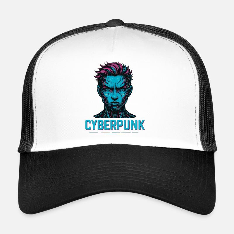 Cyberpunk Digital Avatar Design - Trucker Cap - white/black