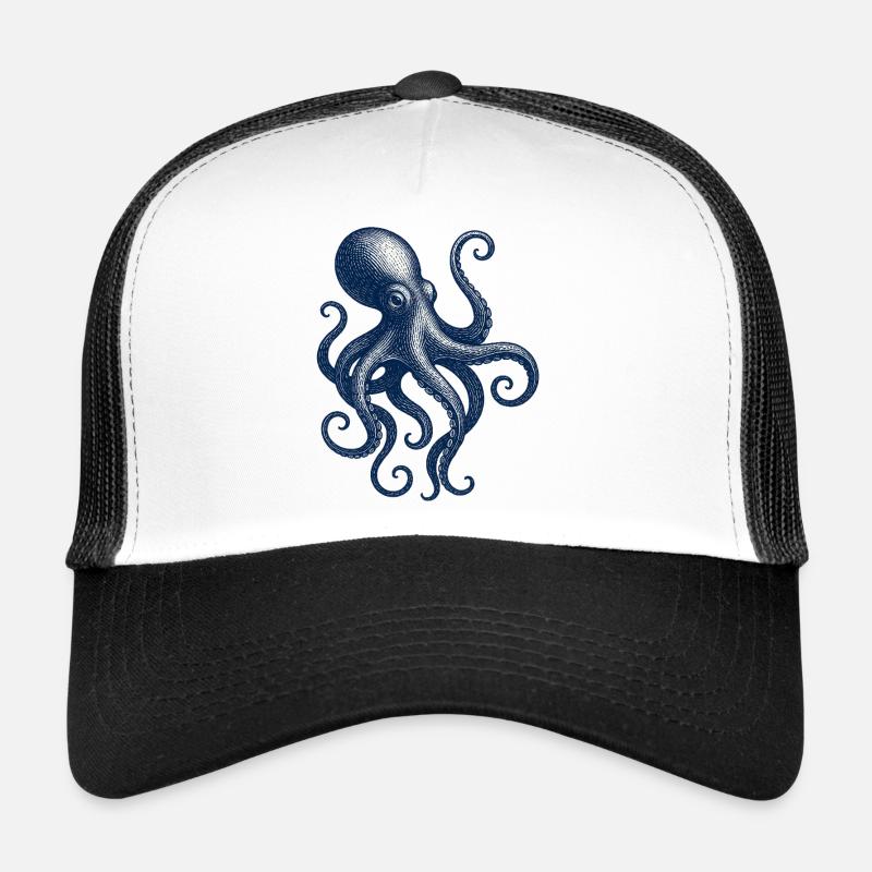 Vintage Octopus Illustration - Trucker Cap - white/black