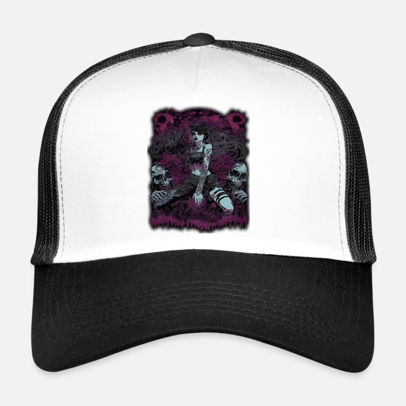 Enchanteresse sombre avec éléments de crâne - Casquette trucker  - blanc/noir
