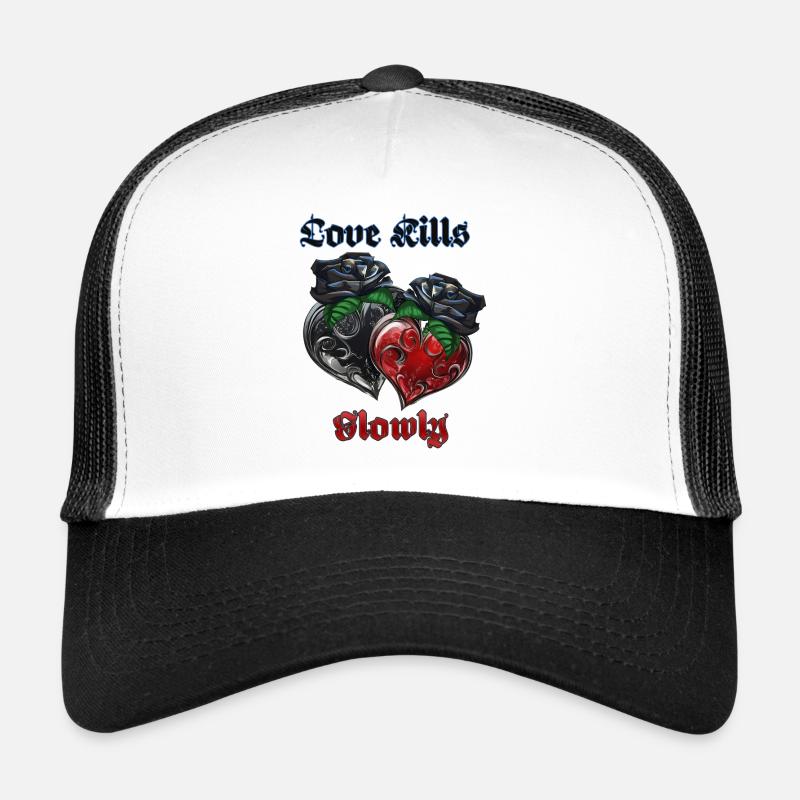 Love in gothic style with hearts and roses - Trucker Cap - white/black
