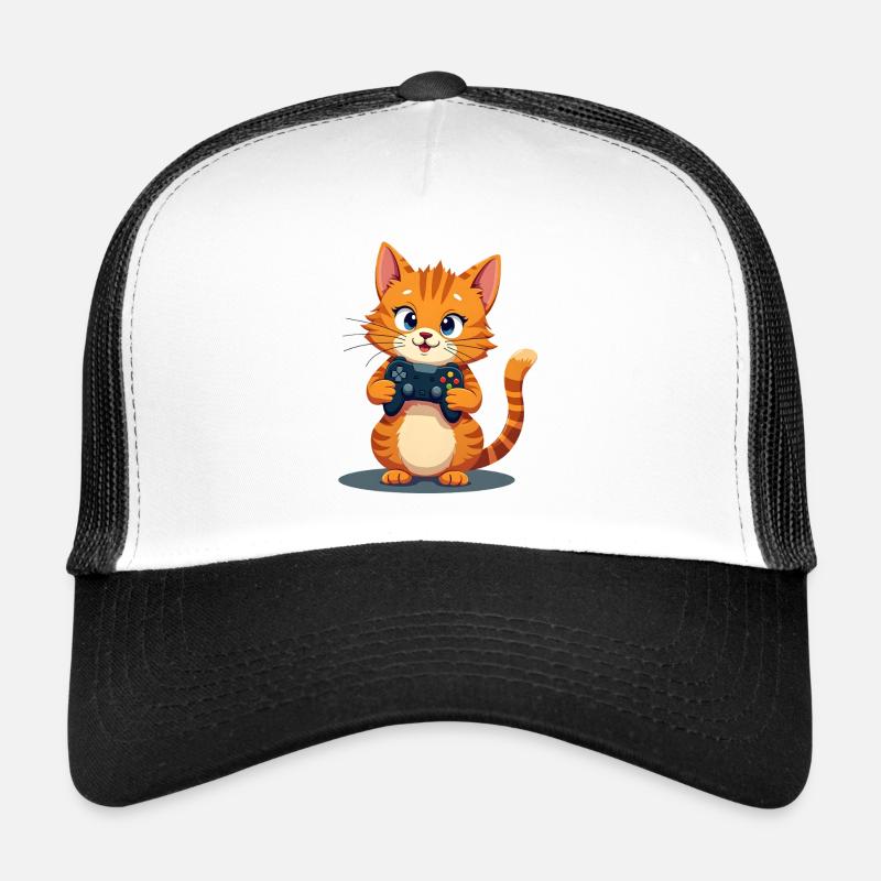 Chaton avec manette de jeu - Casquette trucker  - blanc/noir