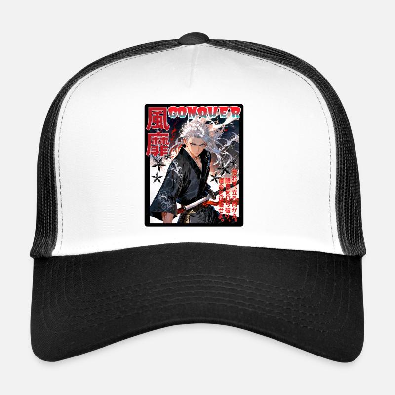 Kämpferischer Samurai mit Windmuster Trucker Cap