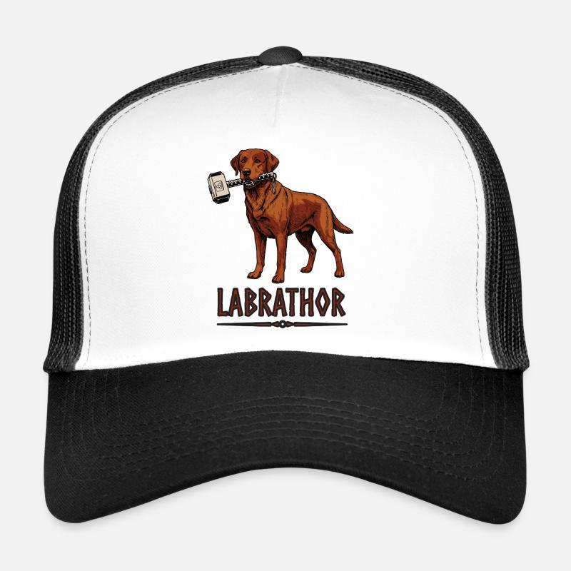 Labrador Hund mit Hammer Grafik - Labrathor - Trucker Cap - Weiß/Schwarz