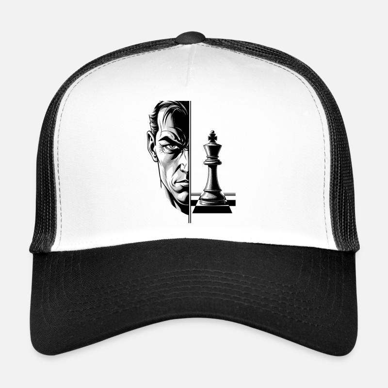 Black and White Chess Mastermind Portrait Trucker Cap