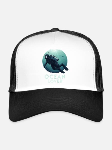 Plongeur Ocean Lover Underwater pour les amis plongeurs - Casquette trucker  - blanc/noir - Devant