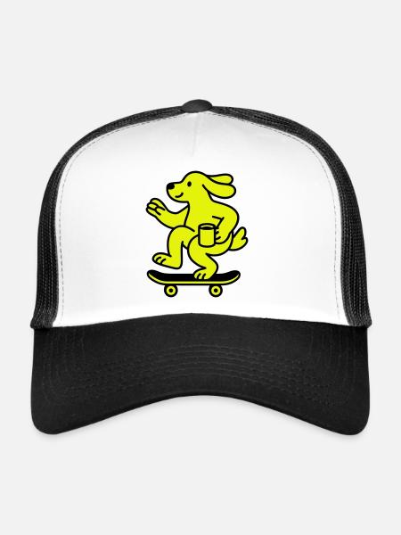 Chien patineur - Casquette trucker  - blanc/noir - Devant