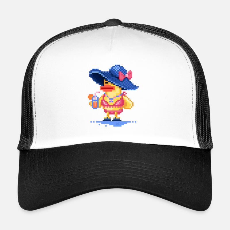 Pixel art Duck on the Beach in a swimsuit  - Trucker Cap - white/black
