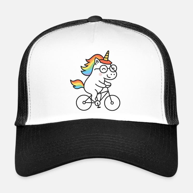 Regenbogen-Einhorn auf Fahrrad - Trucker Cap - Weiß/Schwarz
