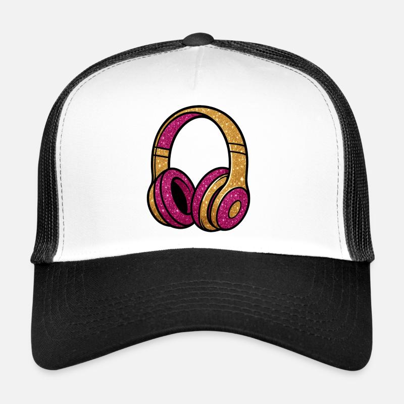 Glitzer Kopfhörer Gold Pink - Trucker Cap - Weiß/Schwarz