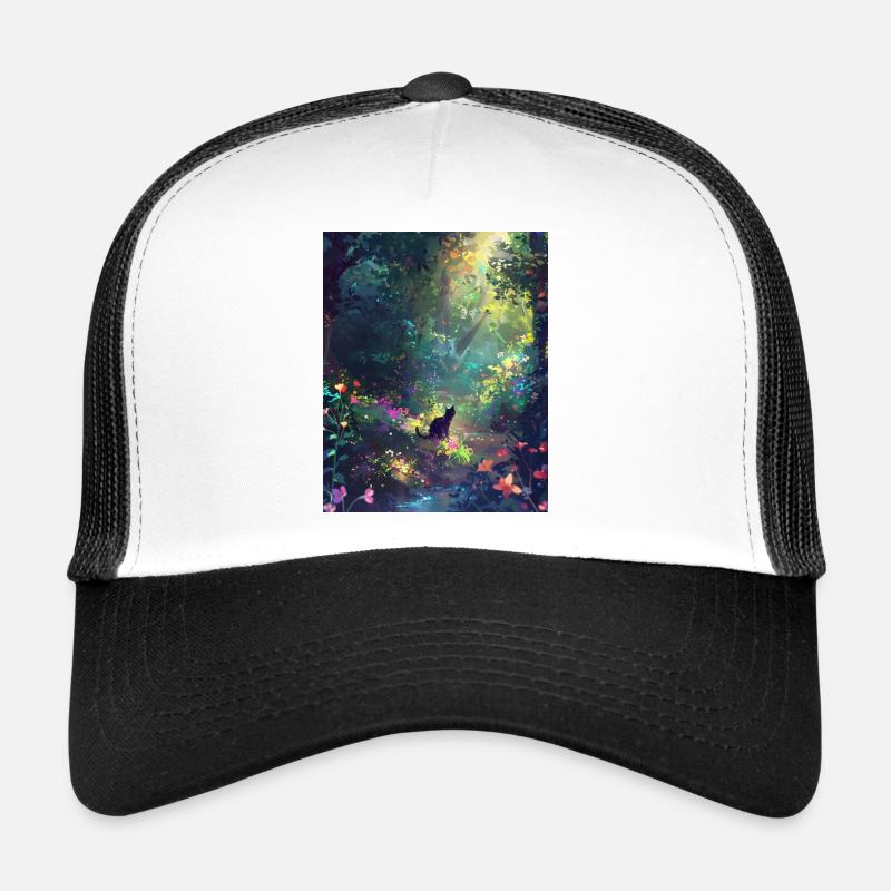 Chat des forêts ensoleillé - Casquette trucker  - blanc/noir