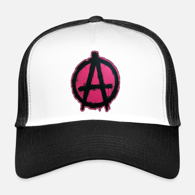 Pink Anarchy on Black Circle Trucker Cap