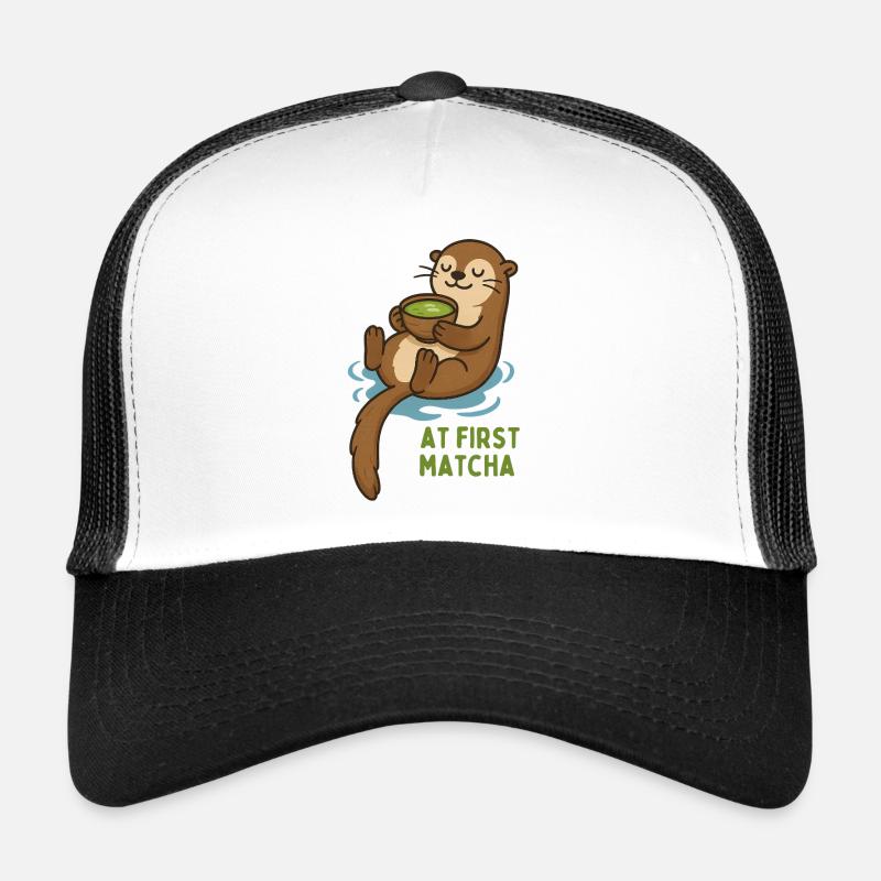 Otter mit Matcha Genuss - Trucker Cap - Weiß/Schwarz