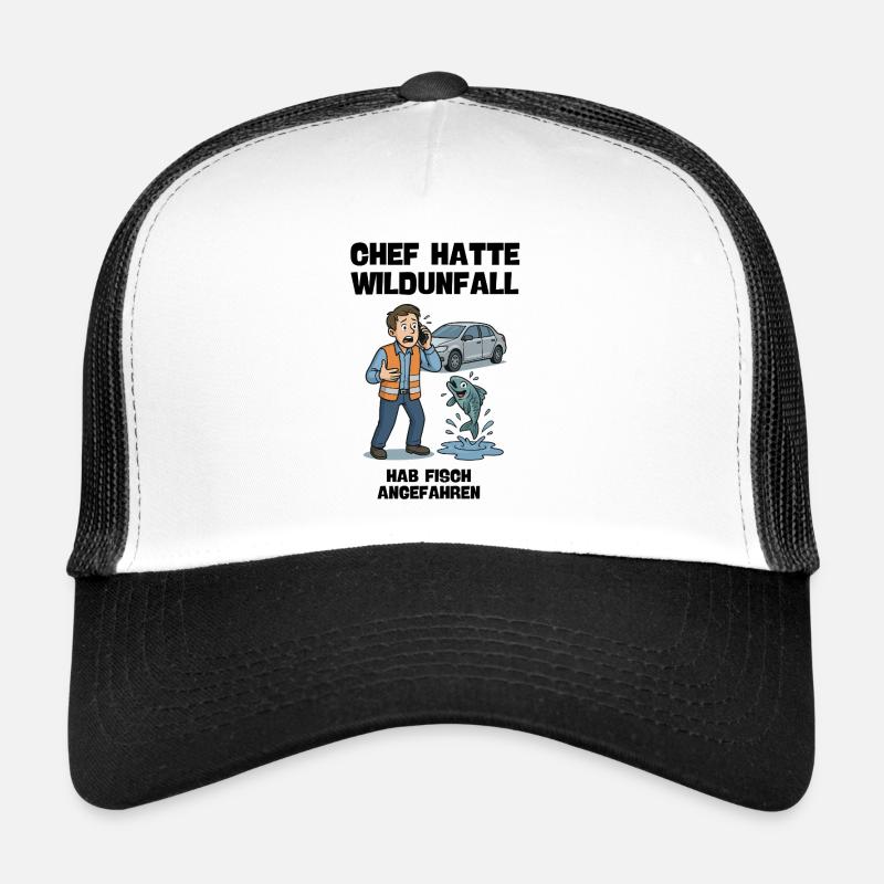 Unfallhilfe Cartoon mit Fisch und Auto Trucker Cap