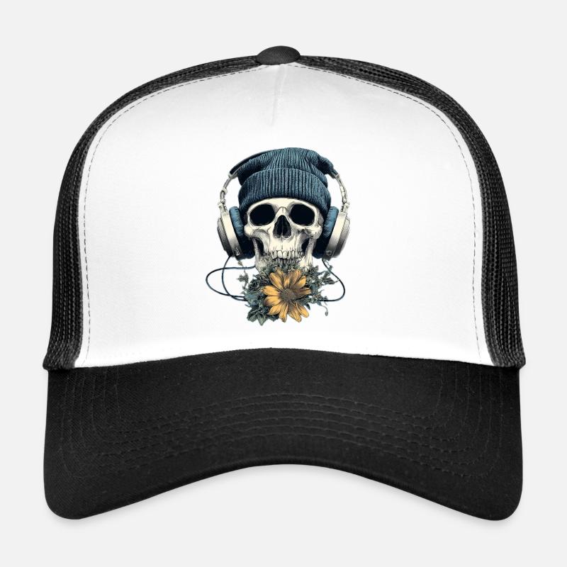 Crâne avec casque et fleurs Casquette trucker 