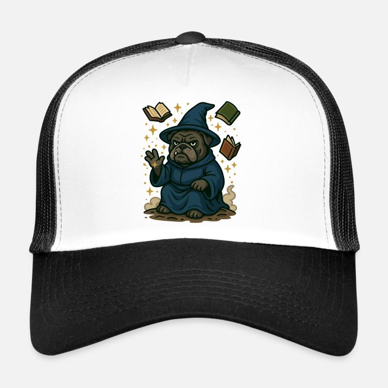 Bulldog Wizard Casting Magic Fantasy Cartoon Trucker Cap