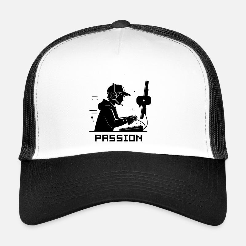 Gamer Silhouette schwarz - Passion - Trucker Cap - Weiß/Schwarz