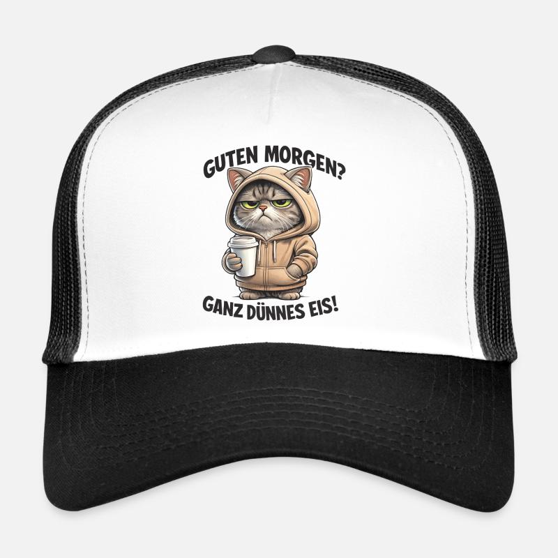 Cat Cafe Morning Pullover Hoodie - Trucker Cap - white/black