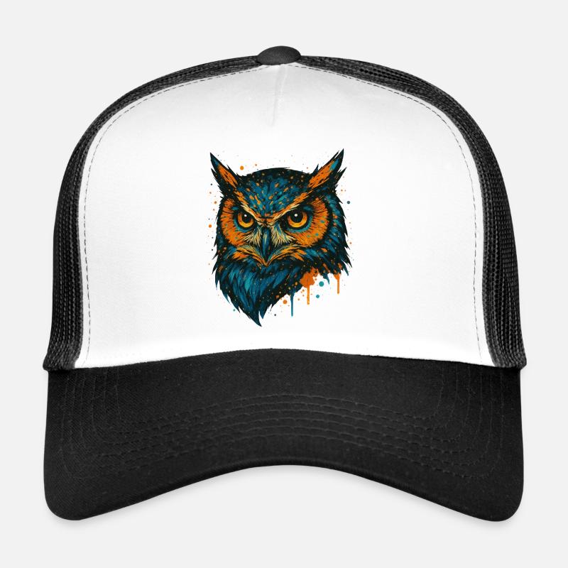 Colored Owl Head Splash Art Trucker Cap