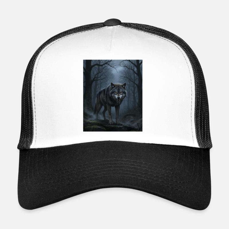 Loup la nuit dans la forêt de nuages Casquette trucker 