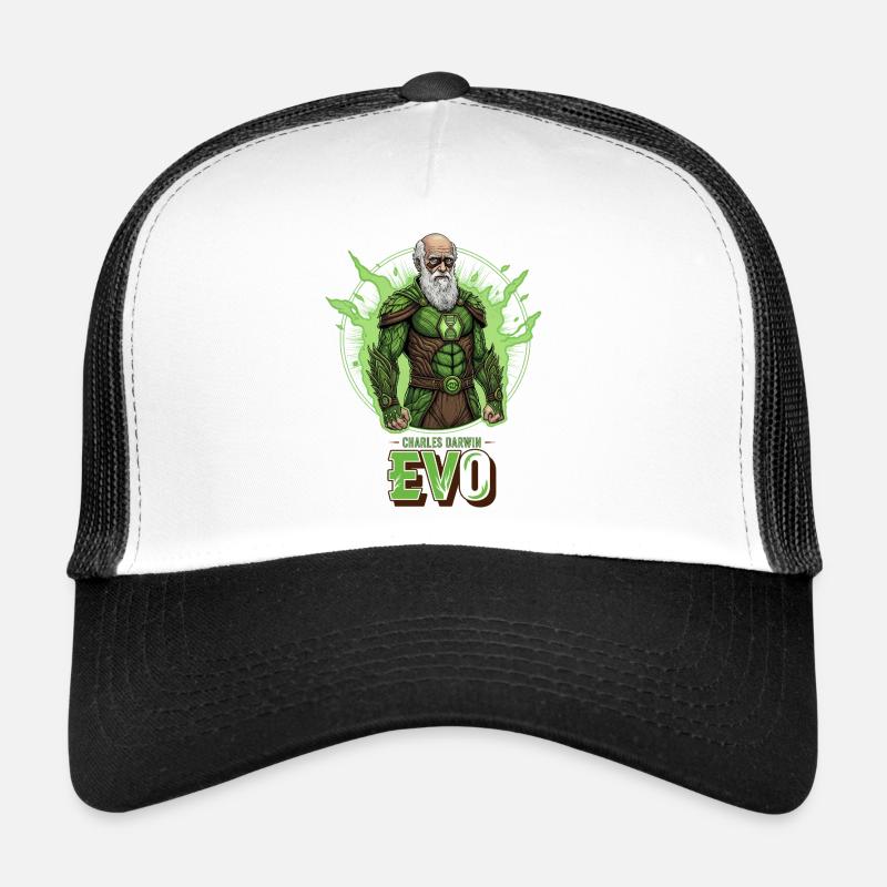 Evo Darwin Grüner Held - Trucker Cap - Weiß/Schwarz