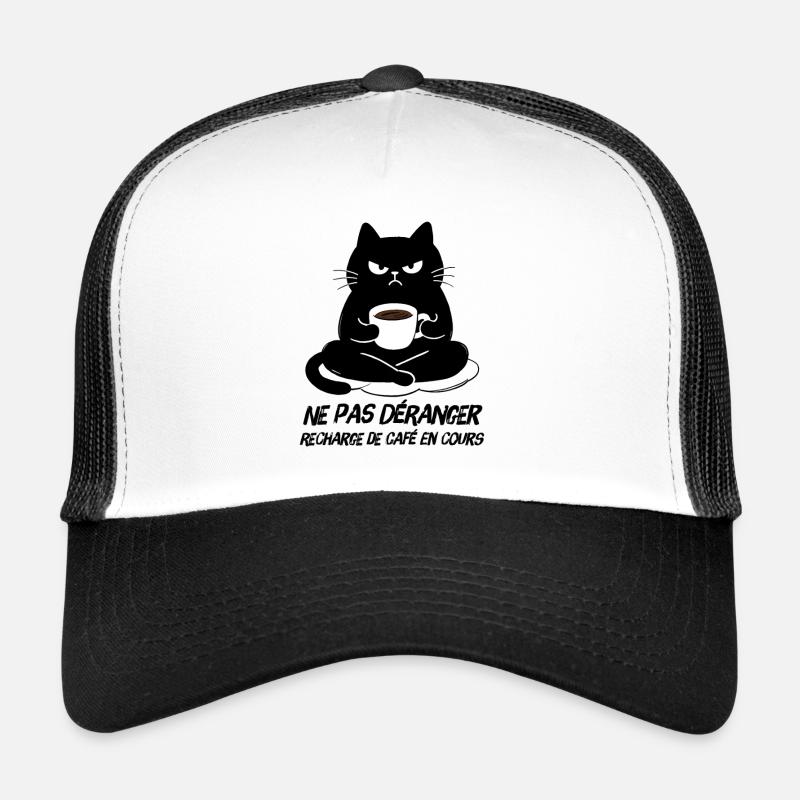 Chat noir recharge de café en cours Casquette trucker 