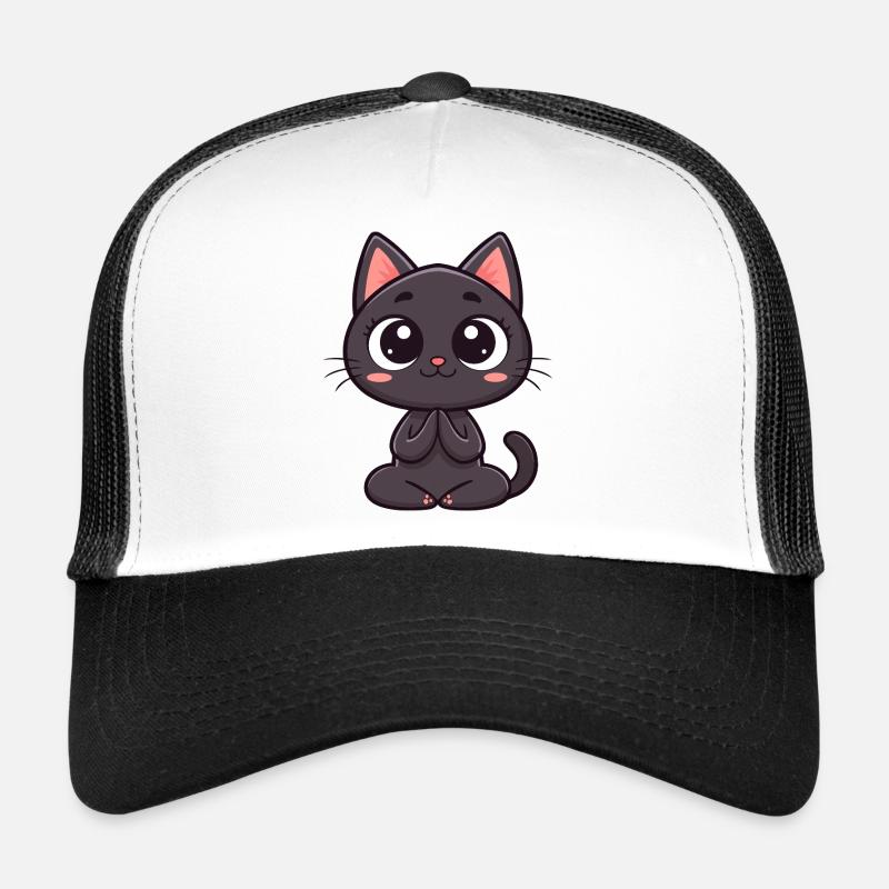Chat noir mignon en prière Casquette trucker 
